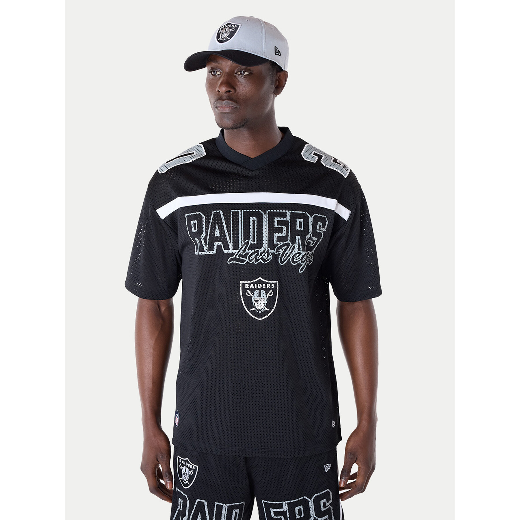 New Era Póló NFL Las Vegas Raiders Mesh Graphic Jersey 60596386 Fekete Regular Fit