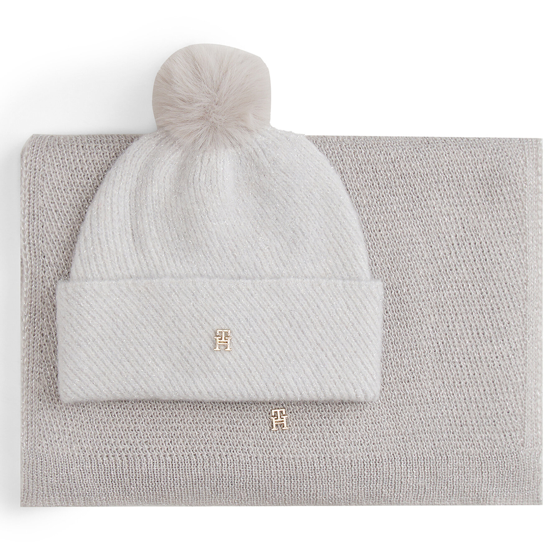 Tommy Hilfiger Zestaw Szalik i Czapka Beżowy Pom Pom AW0AW17995