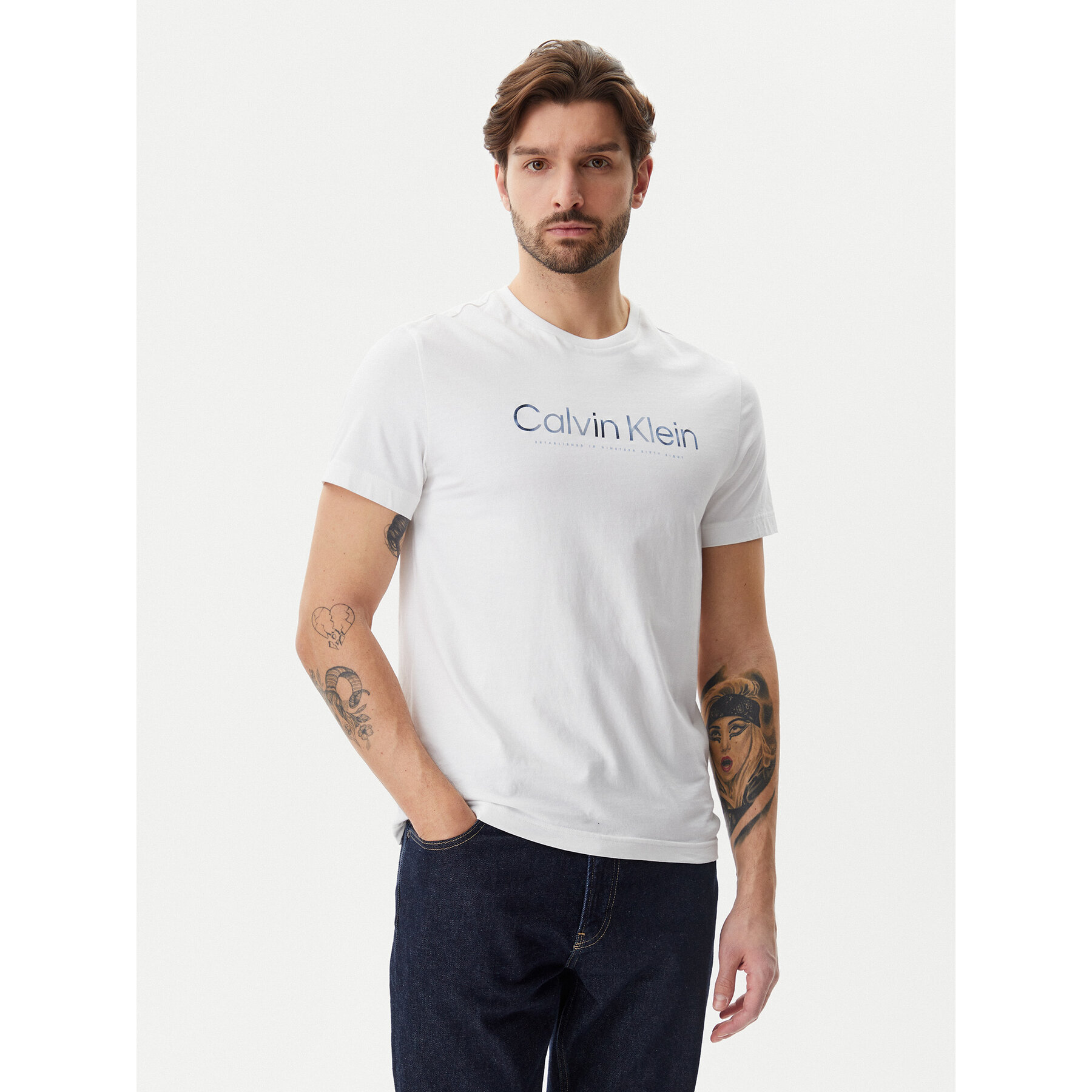 Calvin Klein T-Shirt Satin Bonded Logo K10K114162 Λευκό Regular Fit