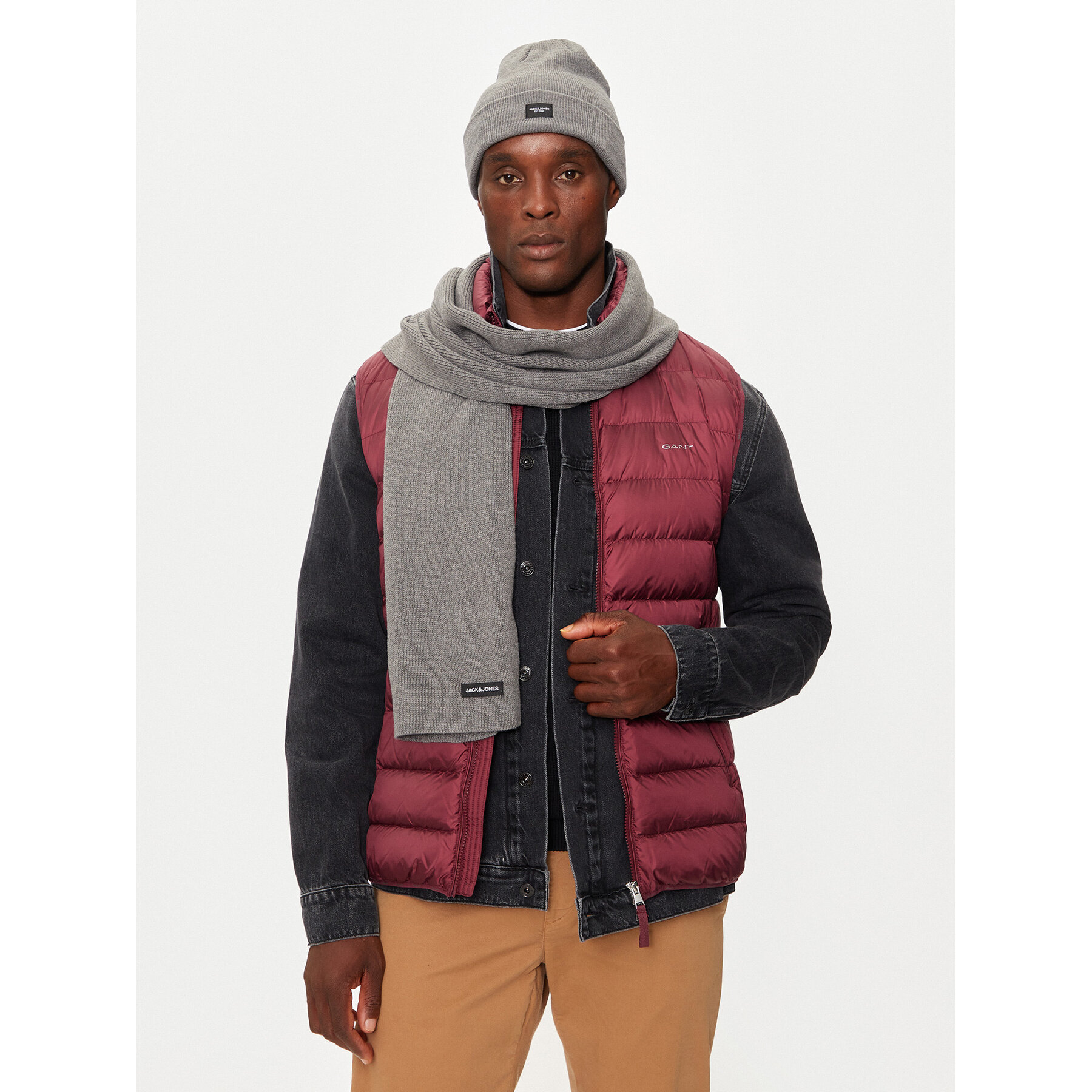 Set čiapka a šál Jack&Jones 12102728 Sivá