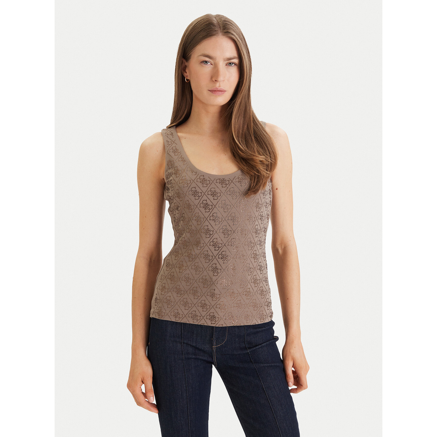 Guess Top W6GP10 K2932 Rjava Regular Fit
