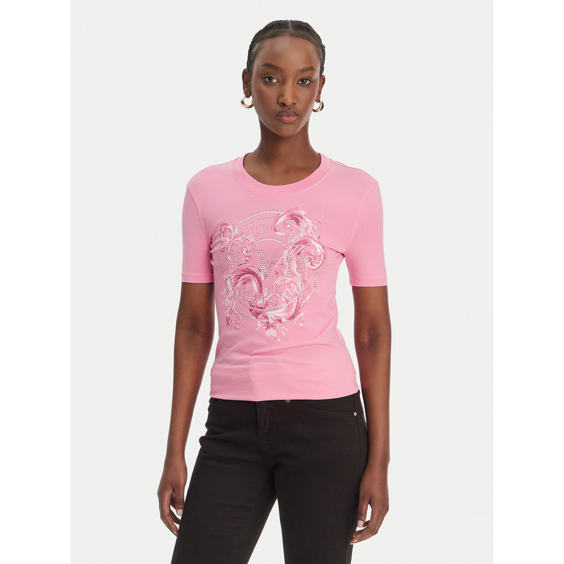 Versace Jeans Couture T-Shirt 80HAHE01 CJ02E Rosa Slim Fit