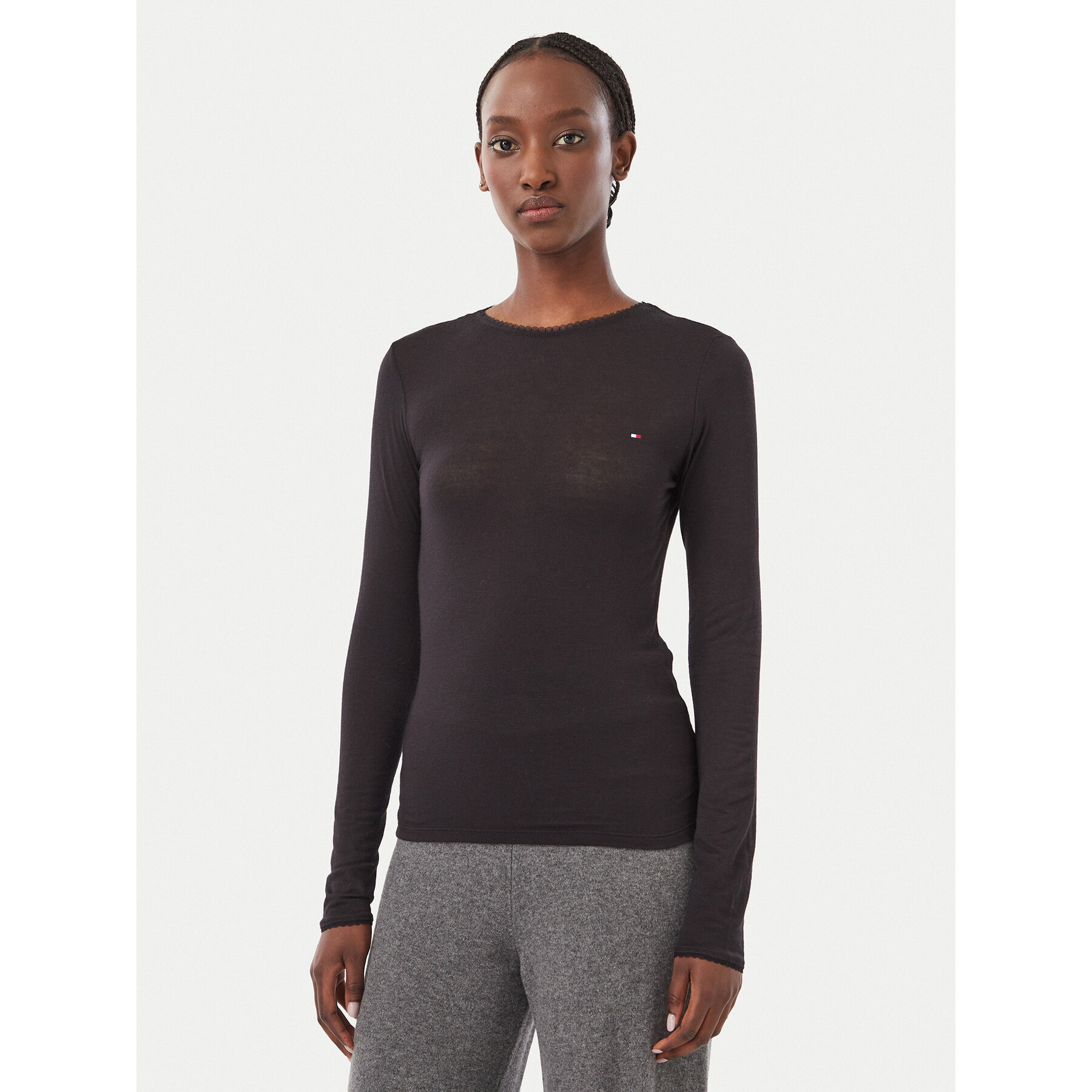 Tommy Hilfiger Bluse UW0UW06611 Schwarz Slim Fit