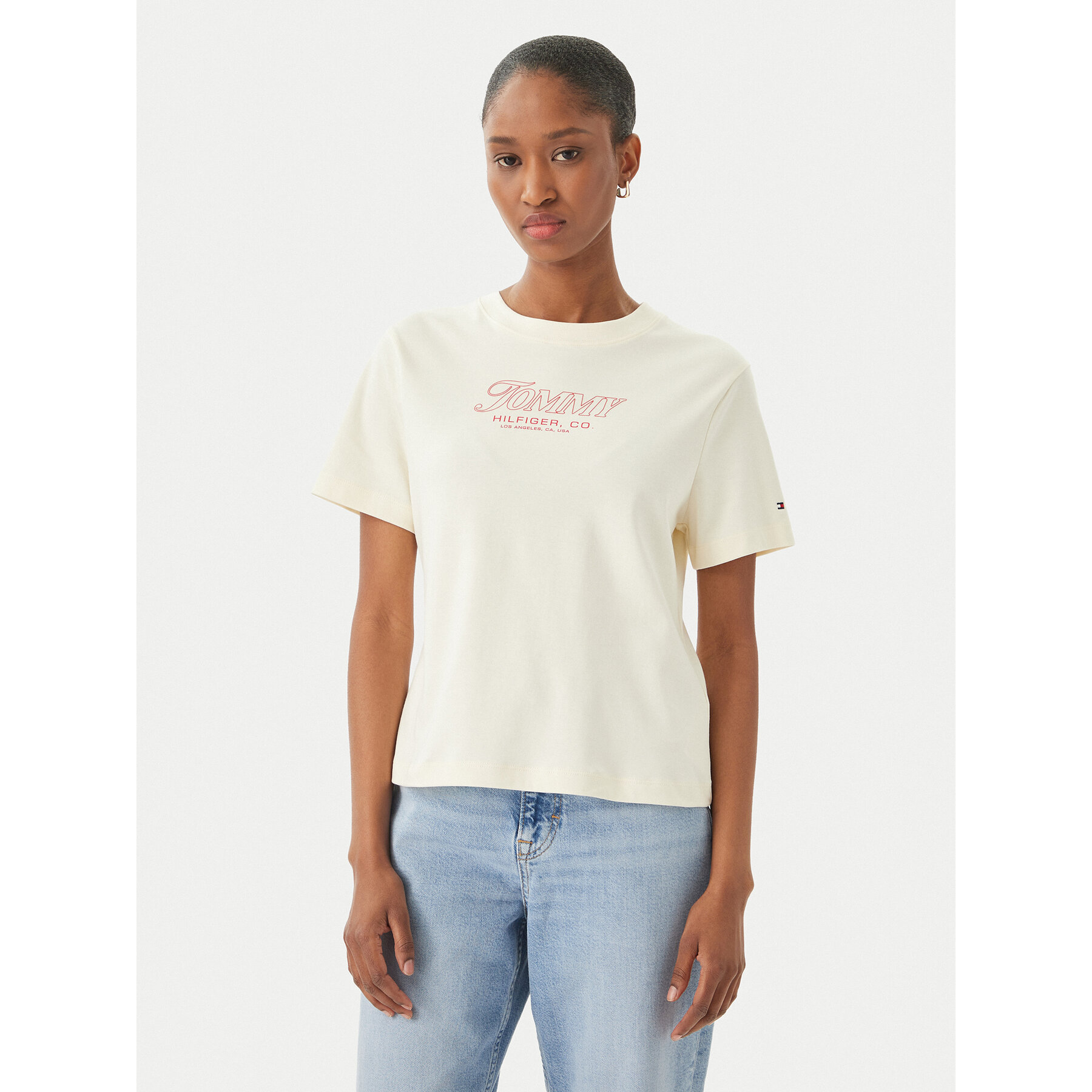 Tommy Hilfiger T-Shirt Logo Interlock WW0WW48707 Hellbeige Regular Fit