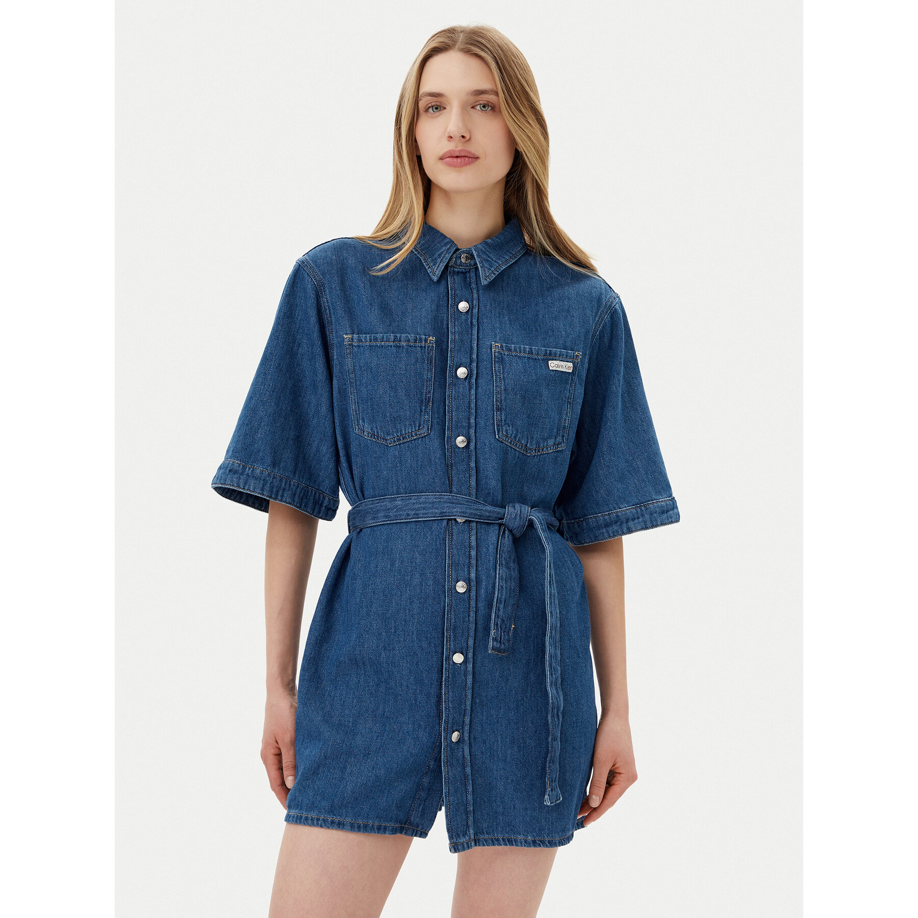 Calvin Klein Jeans Jeanskleid J20J225169 Blau Boxy Fit