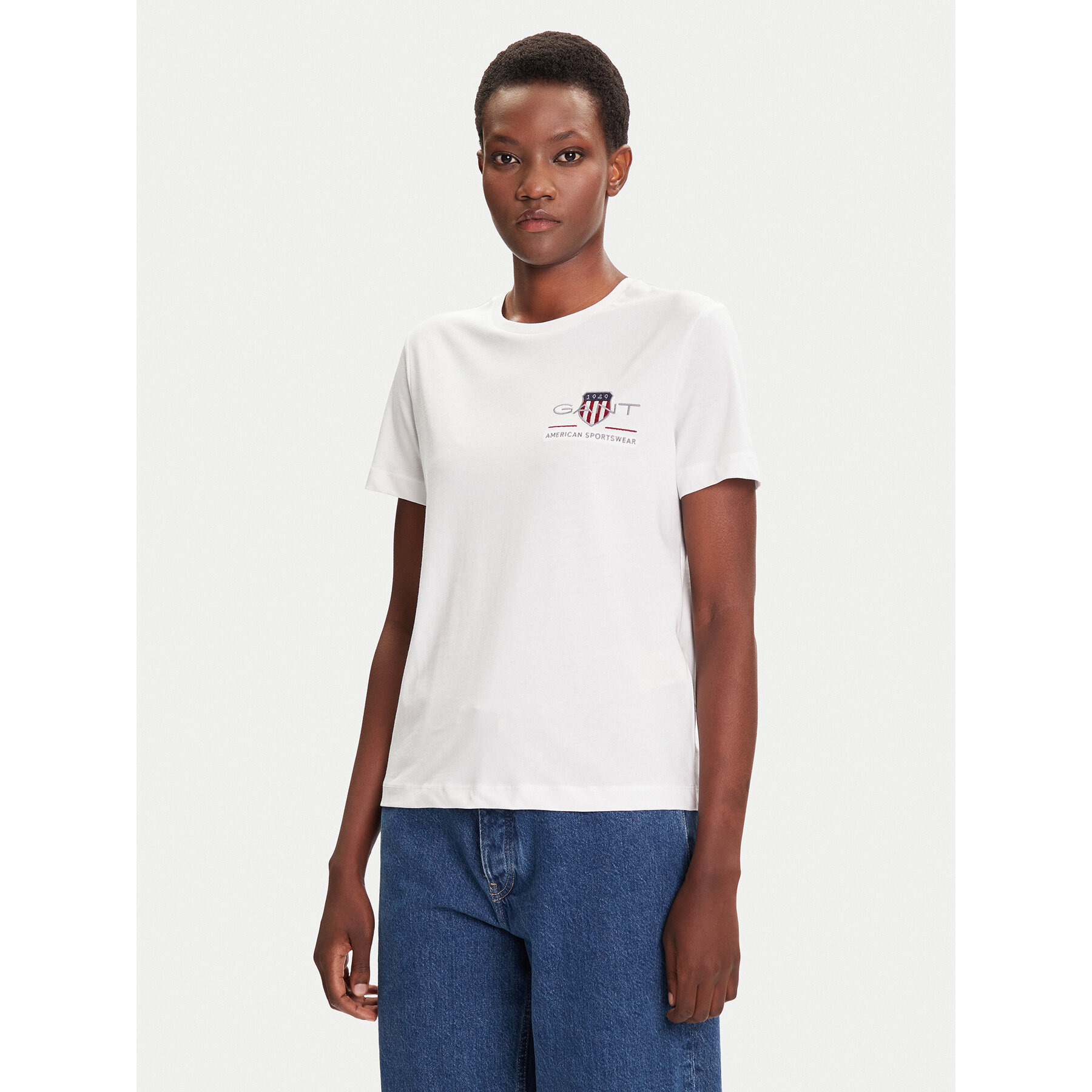Gant T-shirt Bisiklet Yaka 4200277 Bianco Regular Fit