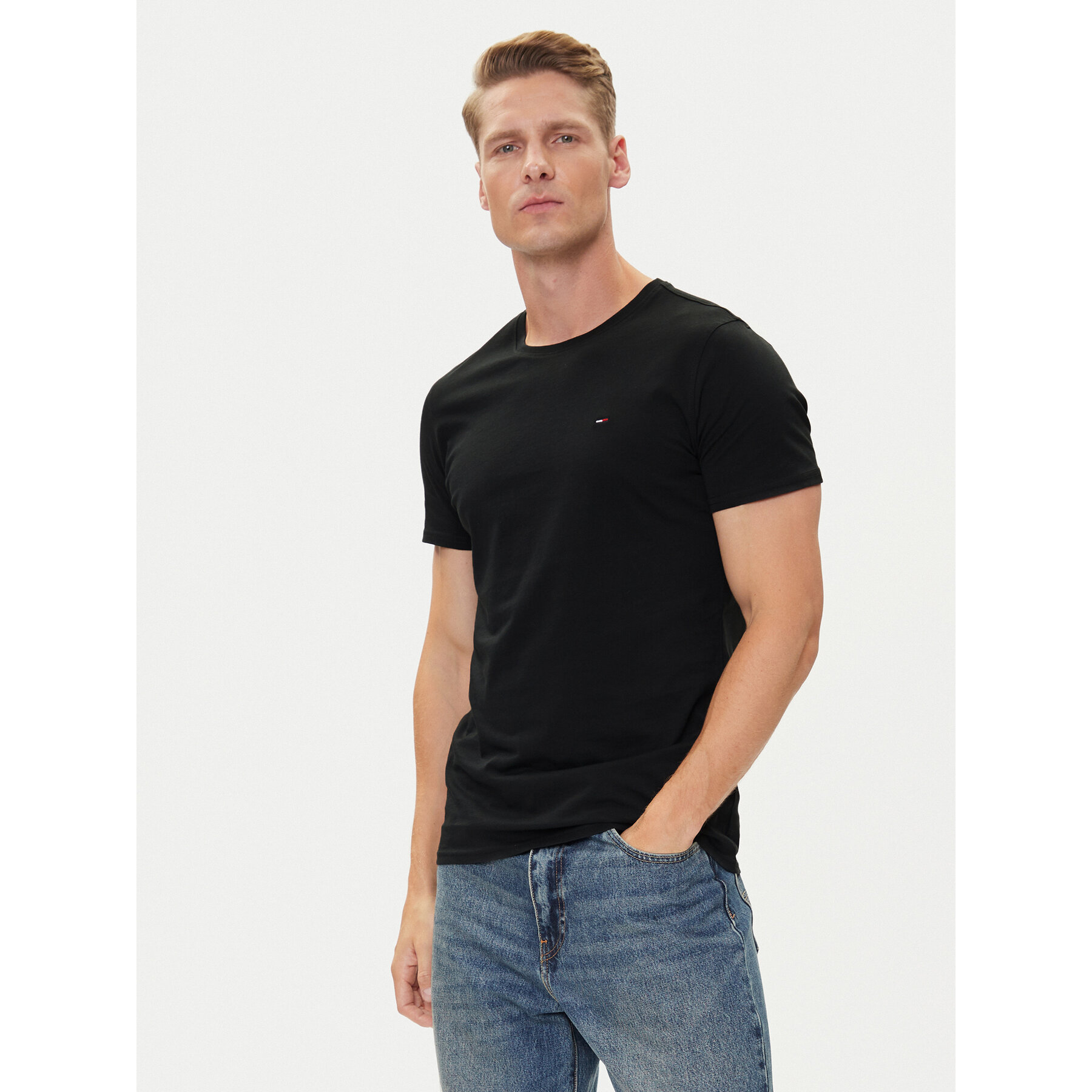 Tommy Jeans Póló DM0DM04411 Fekete Slim Fit