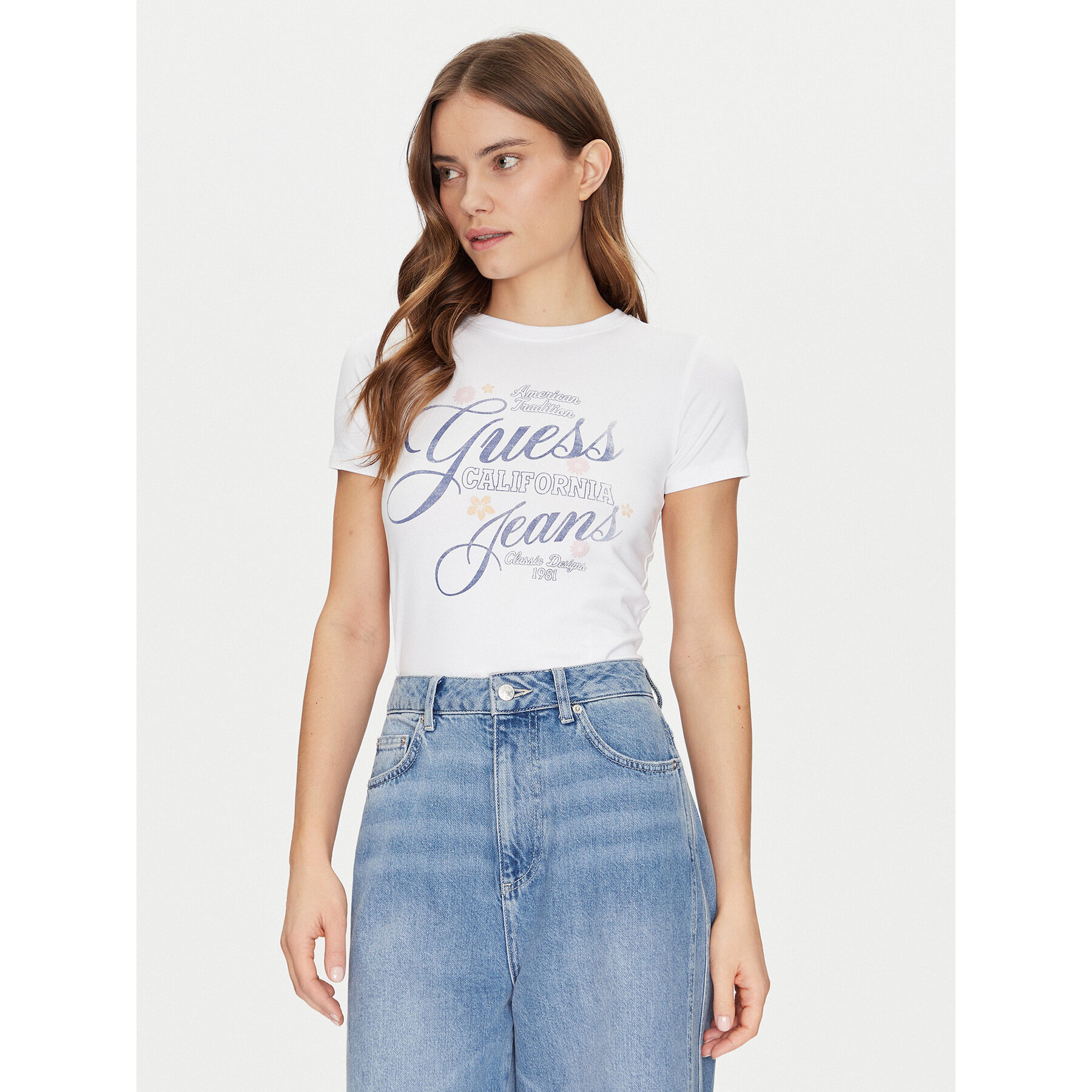 Guess Jeans Marškinėliai W5GI24 J1314 Balta Regular Fit