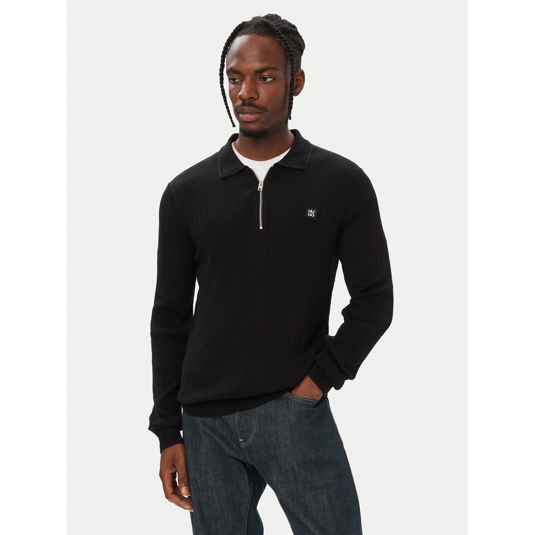 HUGO Pullover Sastaron 50570380 Schwarz Regular Fit