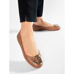 Tory Burch Ballerinas Tory Burch Minnie Travel Ballet With Metal Logo 50393 Braun