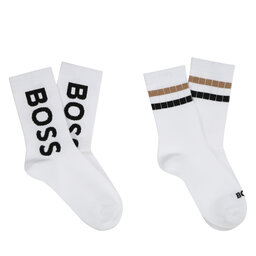 BOSS Zestaw 2 par wysokich skarpet dziecięcych BOSS J51743 Biały