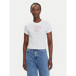 Tommy Jeans Tommy Jeans Majica Heart DW0DW21390 Bela Slim Fit