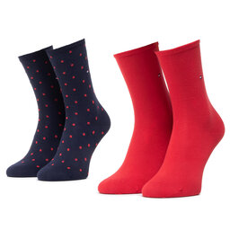 Tommy Hilfiger Set 2 parov ženskih visokih nogavic Tommy Hilfiger 100001493 Red/Navy 035