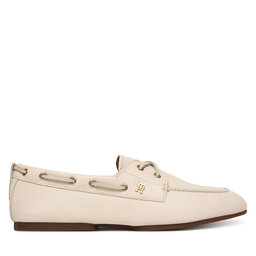 Tommy Hilfiger Halbschuhe Tommy Hilfiger Th Sleek Leather Boat Shoe FW0FW09148 Écru
