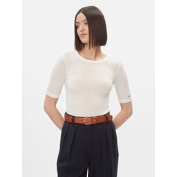 Tommy Hilfiger Tommy Hilfiger Majica Slim Soft Tencel C-Nk 1/2Slv WW0WW39789 Écru Slim Fit