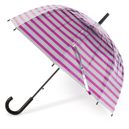 Happy Rain Parapluie Happy Rain Long Ac Domeshape 40992 Metallic Stripes Silver/Berry
