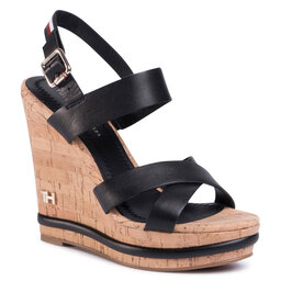 Tommy Hilfiger Сандали Tommy Hilfiger Corporate Leather Wadge Sandal FW0FW04734 Black BDS