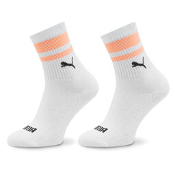 Puma 2 pár hosszú szárú unisex zokni Puma Unisex Heritage 938022 White / Flame Orange 01