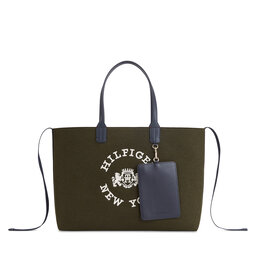 Tommy Hilfiger Handtasche Tommy Hilfiger Iconic Tommy Tote Wool Logo AW0AW15576 Putting Green MS2