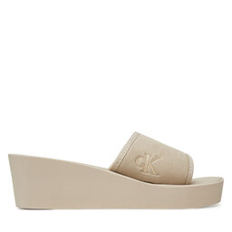 Calvin Klein Jeans Klapki Calvin Klein Jeans Beach Wedge Slide Canvas YW0YW01725 Beżowy
