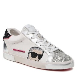 KARL LAGERFELD Sneakersy KARL LAGERFELD KL60136F Off White Text Lthr w/Silver