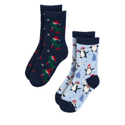 Action Boy Set de 2 perechi de șosete lungi pentru copii Action Boy 8KB-006-AW23 (2-pack) Albastru