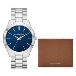 Michael Kors Poklon set Michael Kors Slim Runway Gent MK1060SET Silver/Brown