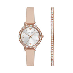 Emporio Armani Súprava hodiniek a náramku Emporio Armani Cleo Gift Set AR80069SET Béžová
