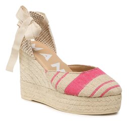 Manebi Espadrilles Manebi Wedge Espadrilles G 4.5 Wv Bold Pink Stripes On Natural
