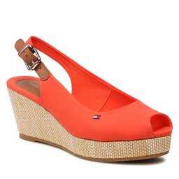 Tommy Hilfiger Sandály Tommy Hilfiger Iconic Elba Sling Back Wedge FW0FW04788 Deep Orange SNX