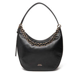 Tommy Hilfiger Handtasche Tommy Hilfiger Moon Leather Hobo AW0AW17468 Schwarz