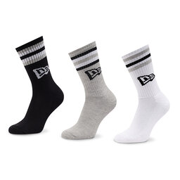 New Era Комплект 3 чифта дълги чорапи мъжки New Era Retro Stripe Crew 13113629 Blk/Whi/Gra