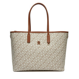 Tommy Hilfiger Handtasche Tommy Hilfiger Th Monoplay Leather Tote AW0AW17379 Écru