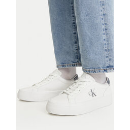 Calvin Klein Sneakers Calvin Klein Vulc Flatf Lth Silver Logo Tag YW0YW01877 Weiß