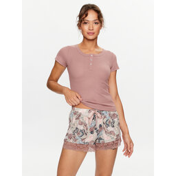 Hunkemöller Hunkemöller Zgornji del pižame Henley 203153 Rjava Regular Fit