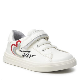 Tommy Hilfiger Sneakersy Tommy Hilfiger Low Cut Lace-Up/Velcro Sneaker T1A4-32132-1374 S White/Silver X025