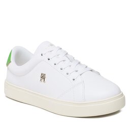 Tommy Hilfiger Laisvalaikio batai Tommy Hilfiger Elevated Essential Court Sneaker FW0FW06965 White/Galvanicgreen