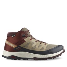 Salomon Trekkingschuhe Salomon Outrise Mid Gtx L47143700 Safari/Burnt Henna/Fiery Red