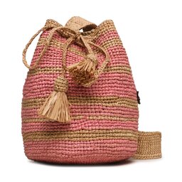Manebi Handtasche Manebi Natural Raffia Beach Bucket V 5.8 AE Tan And Pink Stripes