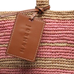 

Сумка Manebi Natural Raffia Summer Bag v 5.8 AD Tan And Pink Stripes, Рожевий