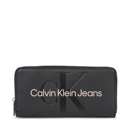 Calvin Klein Jeans Moteriška piniginė Calvin Klein Jeans Sculpted Zip Around Mono K60K607634 Black With Rose 01F