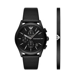 Emporio Armani Súprava hodiniek a náramku Emporio Armani Paolo Gift Set AR80070SET Čierna
