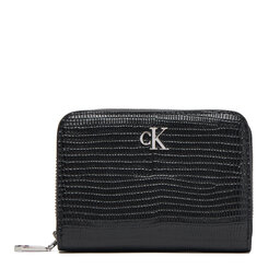 Calvin Klein Mały Portfel Damski Calvin Klein Lizard Embossed Lthr Med Flap Zi LV04F1067G Czarny