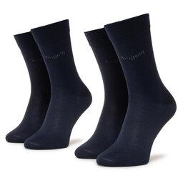Bugatti Zestaw 2 par wysokich skarpet męskich Bugatti 6801 Dark Navy 545