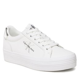 Calvin Klein Jeans Сникърси Calvin Klein Jeans Vulc Flatform Laceup Lth Refl Wn YW0YW01222 White/Silver YBR