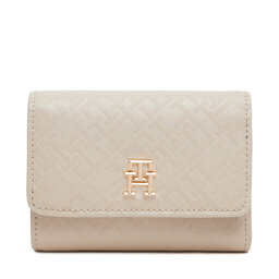 Tommy Hilfiger Cartera grande para mujer Tommy Hilfiger Th Distinct Trifold Wallet Mono AW0AW17257 Écru