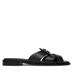 Tommy Hilfiger Pantoletten Tommy Hilfiger Leather Crest Square Toe Sandals FW0FW09126 Schwarz