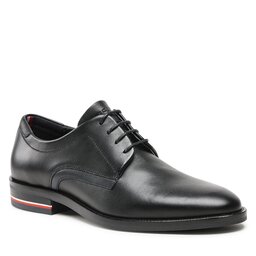 Tommy Hilfiger Pusbačiai Tommy Hilfiger Corporate Hilfiger Leather Shoe FM0FM04433 Black BDS