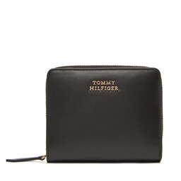 Tommy Hilfiger Malá dámská peněženka Tommy Hilfiger Th Leather Slg Med Za Flap AW0AW17499 Černá