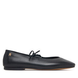 Tommy Hilfiger Ballerinas Tommy Hilfiger Lace-Up Leather Ballerina FW0FW09542 Schwarz
